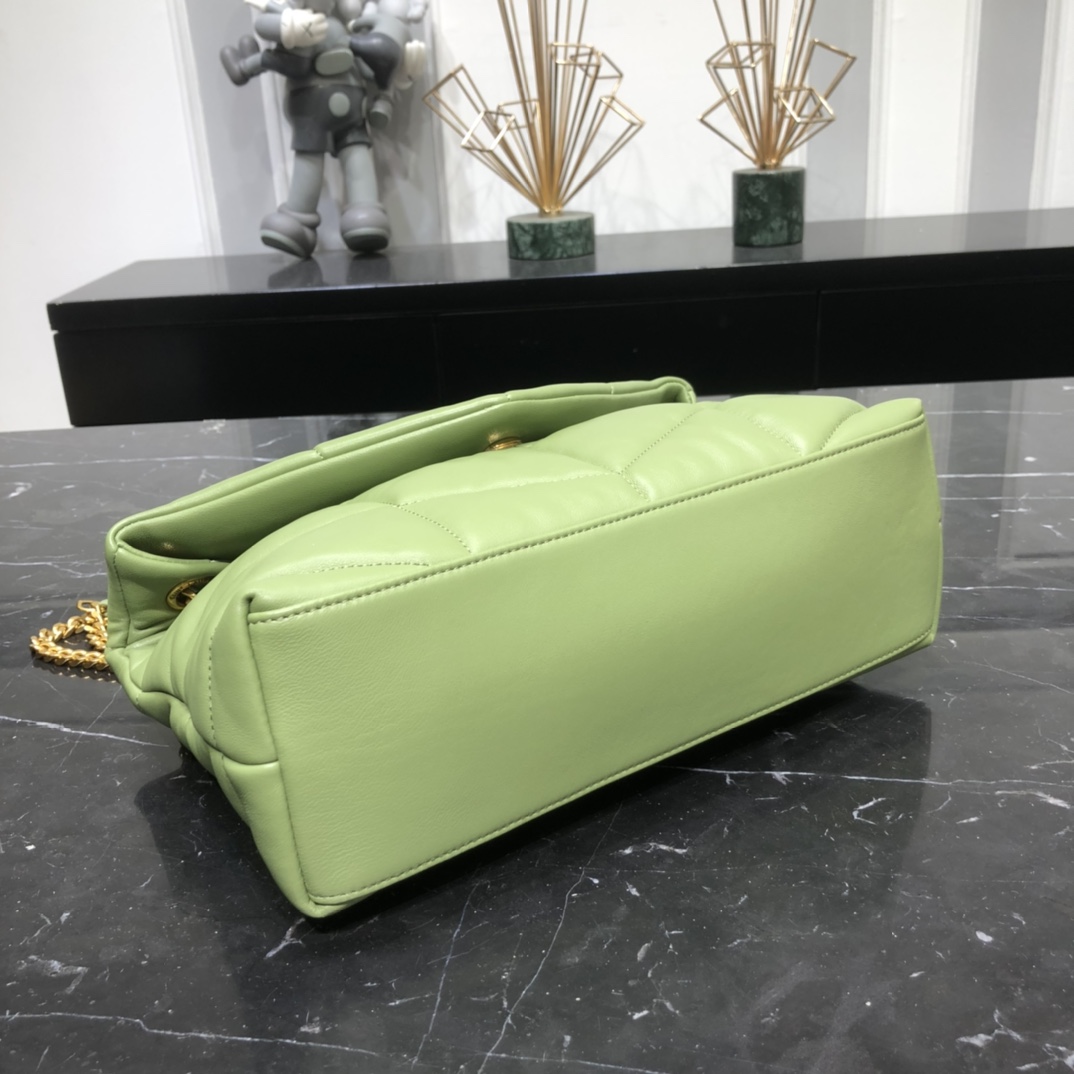 Saint Laurent Loulou Puffer Small Lambskin Shoulder Bag Handbag Green 577476 Gold